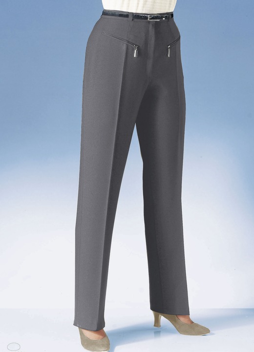 Broek met knoop- en ritssluiting - Broek met paspelzakken met ritssluiting Broek met knoop- en ritssluiting - Broek met paspelzakken met ritssluiting, in Größe 018 bis 088, in Farbe DONKERGRIJS