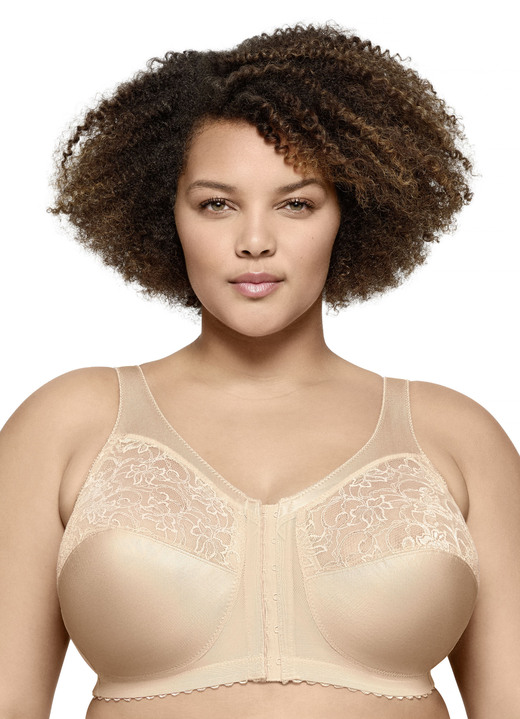 BH met voorsluiting - Glamourise steunbeha met sluiting aan de voorkant, in Größe 085 bis 130, in Cup E, in Farbe HUIDKLEURIG Ansicht 1