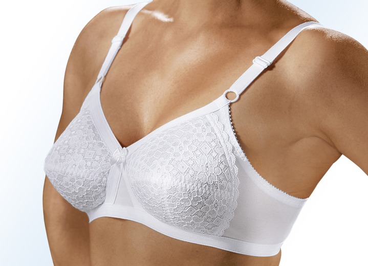 Soft-BH - Formaatbeha met fiberfill-inzetstukken in de kanten cups, in Größe 070 bis 100, in Cup AA, in Farbe WIT