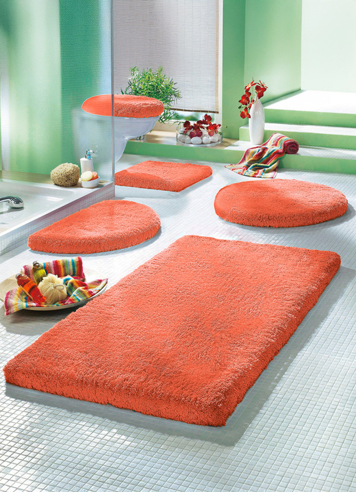 Badmatten - Mesana badkamerset met antislip achterkant, in Größe 100 (Matje, halfrond 50/80 cm) bis 112 (Dekselafdekking 47/50 cm), in Farbe BAKSTEEN Ansicht 1
