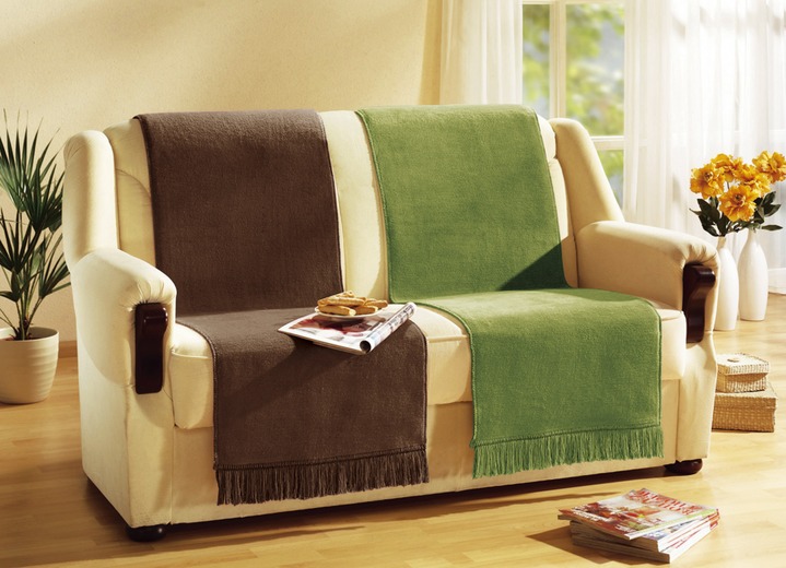 Grand foulards - Hoes voor deken en fauteuil met franje, in Größe 102 (Fauteuilbeschermer, 50 x 200 cm) bis 325 (Voordeelset 3-delig), in Farbe GROEN Ansicht 1