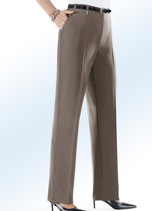 Broek met knoop- en ritssluiting - Comfortbroek met elastische taillebandinzet in 6 kleuren, in Größe 019 bis 096, in Farbe MIDDENBRUIN MEL Ansicht 1
