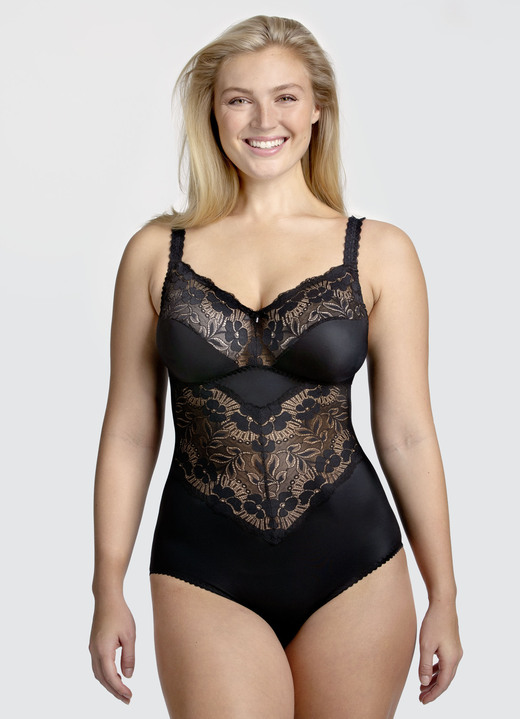 Corselet - Miss Mary broekcorselet met elastische kanten inzetstukken, in Größe 075 bis 105, in Cup C, in Farbe ZWART Ansicht 1
