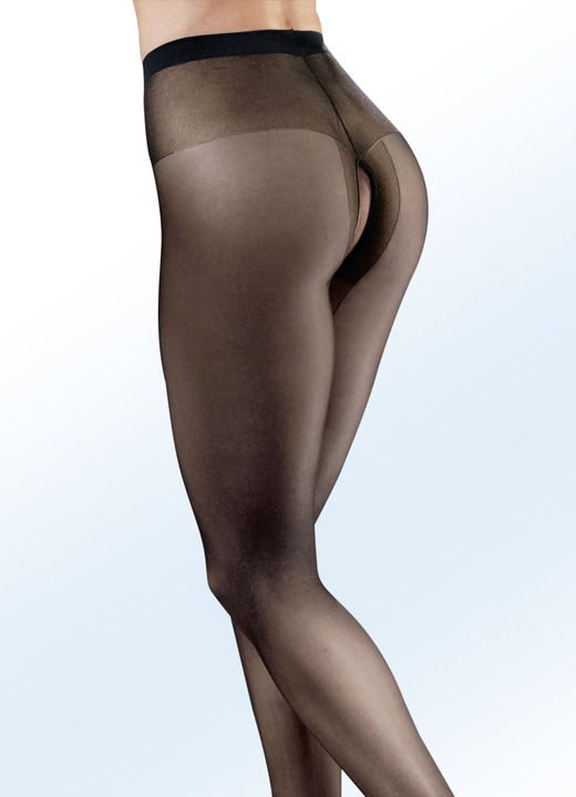 Hot dessous - Sexy set van drie panty's met open kruis, in Größe 1 (36/38) bis 7 (56/58), in Farbe HUIDKLEURIG Ansicht 1