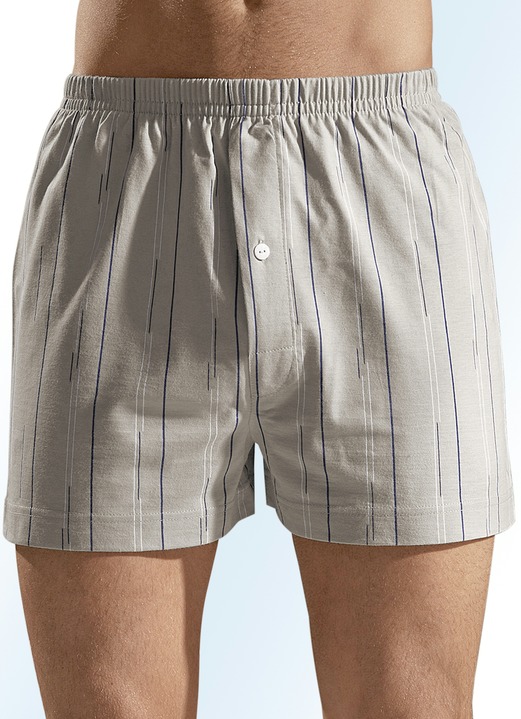 Onderbroeken - Set van vier boxershorts, met gulp, effen gestreept Onderbroeken - Set van vier boxershorts, met gulp, effen gestreept, in Größe 005 bis 016, in Farbe 2X KIT-MEERKLEURIG, 2X STAALBLAUW-MEERKLEURIG