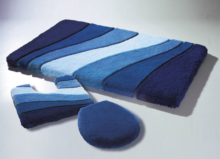 Badmatten - Zeer zachte badmattenset van het gerenommeerde merk Meusch, in Größe 100 (mat, 55/65 cm) bis 112 (wc-Dekselafdekking met touwtje), in Farbe BLAUW Ansicht 1