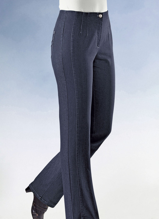Broek met knoop- en ritssluiting - Jeans met figuurflatterende deelnaad Broek met knoop- en ritssluiting - Jeans met figuurflatterende deelnaad, in Größe 019 bis 096, in Farbe DONKERBLAUW