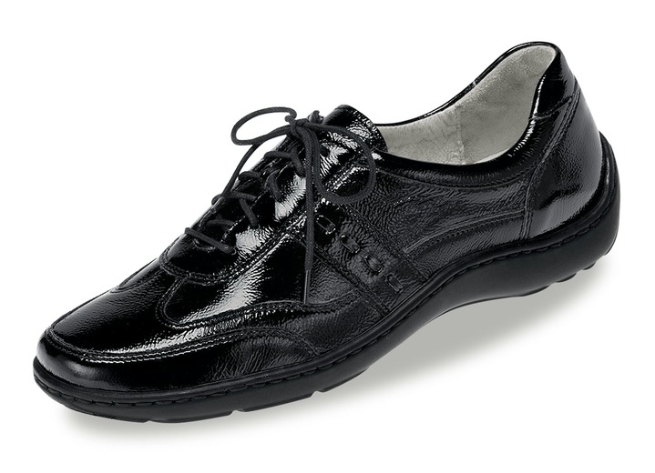 Breedte H - Waldläufer, comfortabele dames veterschoenen, breedte H, met uitneembaar voetbed, in Größe 4 bis 8 1/2, in Farbe ZWART Ansicht 1