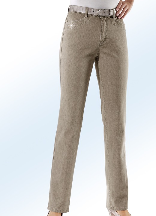 Jeans - Comfortjeans versierd met strassteentjes in 6 kleuren Jeans - Comfortjeans versierd met strassteentjes in 6 kleuren, in Größe 018 bis 054, in Farbe ZAND