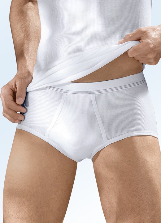 Onderbroeken - Hermko vierpack met dubbele rib slips, in Größe 005 bis 013, in Farbe WEISS Ansicht 1