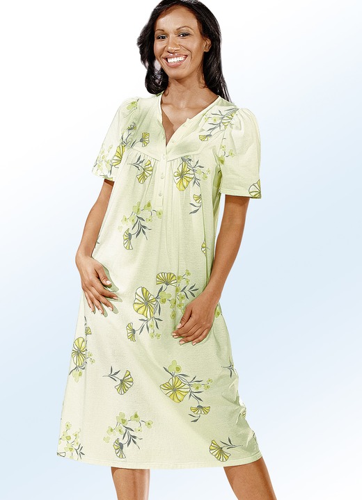 Lingerie - Nachthemd, korte mouwen met knoopsluiting, in Größe 040 bis 060, in Farbe GROEN-MULTICOLOR Ansicht 1