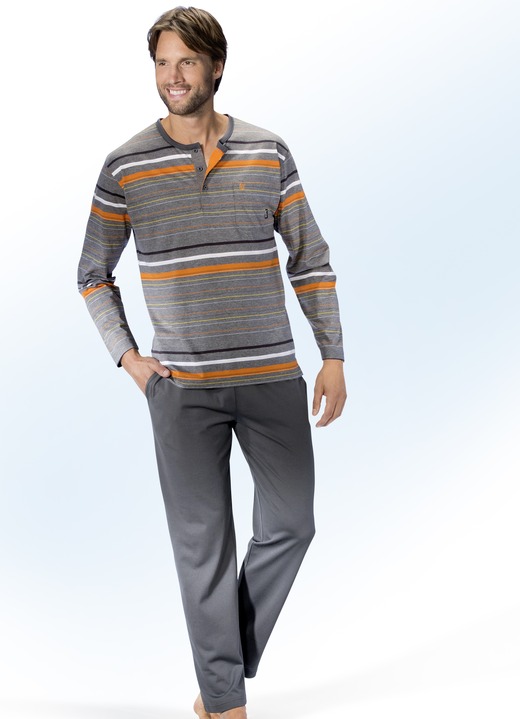 Pyjama's - Hajo Klima comfortpyjama met knoopsluiting Pyjama's - Hajo Klima comfortpyjama met knoopsluiting, in Größe 046 bis 062, in Farbe GRAFIET-MEERKLEURIG