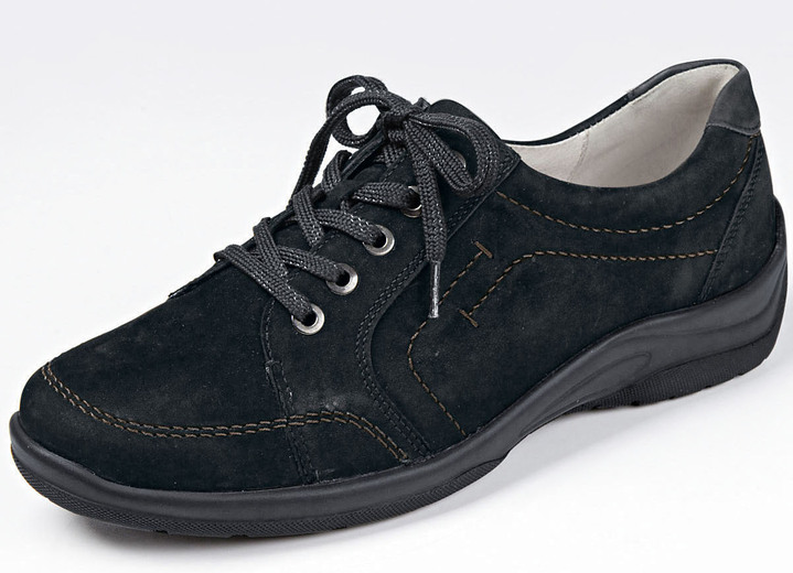 Breedte H - Waldläufer, comfortabele dames veterschoenen, breedte H, met uitneembaar voetbed, in Größe 3 1/2 bis 8, in Farbe ZWART Ansicht 1