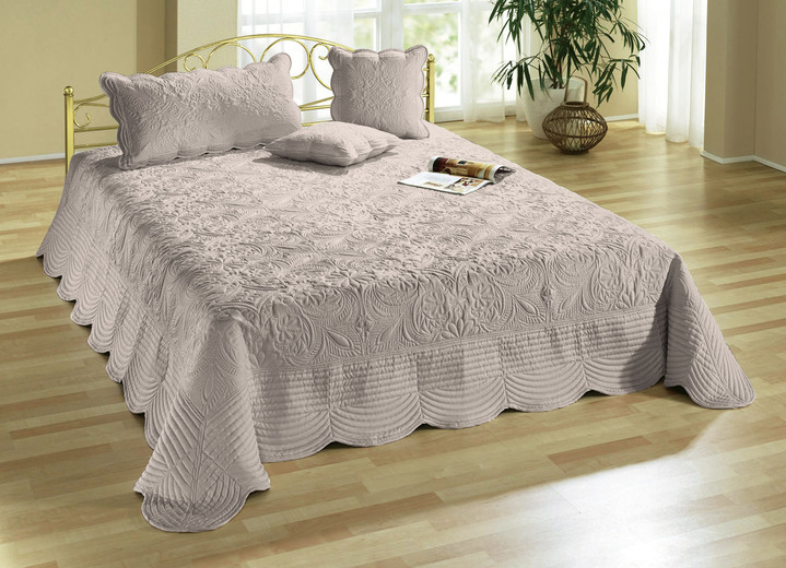 Woonaccessoires - Satijnen kussenslopen en spreien met borduursel, in Größe 873 (voor eenpersoonsbed, 140 x 210 cm ) bis 924 (1 kussensloop, 40 x 80 cm), in Farbe BEIGE Ansicht 1