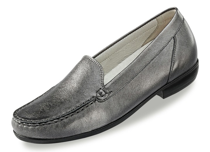 Breedte H - Waldläufer mocassinpantoffels van fijn rundnappaleer, in Größe 4 1/2 bis 9, in Farbe OUDZILVER Ansicht 1