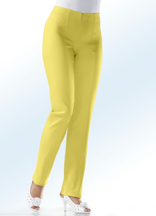 Broek met knoop- en ritssluiting - Zachte stretchbroek in 11 kleuren, in Größe 018 bis 235, in Farbe GEEL Ansicht 1