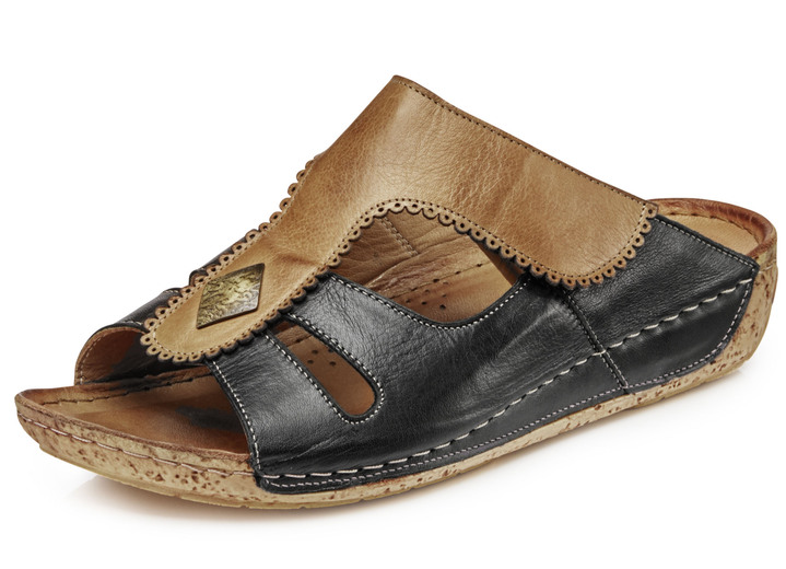 Sandalettes & slippers - Gemini, comfortabele damesmuiltjes, breedte G, met klittenbandsluiting, in Größe 036 bis 041, in Farbe ZWART-COGNAC Ansicht 1