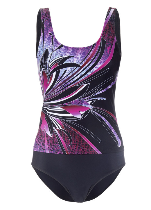 Tankini's - Pacific Fashion tankini met geplaatst printdesign en zachte cups, in Größe 038 bis 052, in Cup B, in Farbe ZWART-BESSEN Ansicht 1