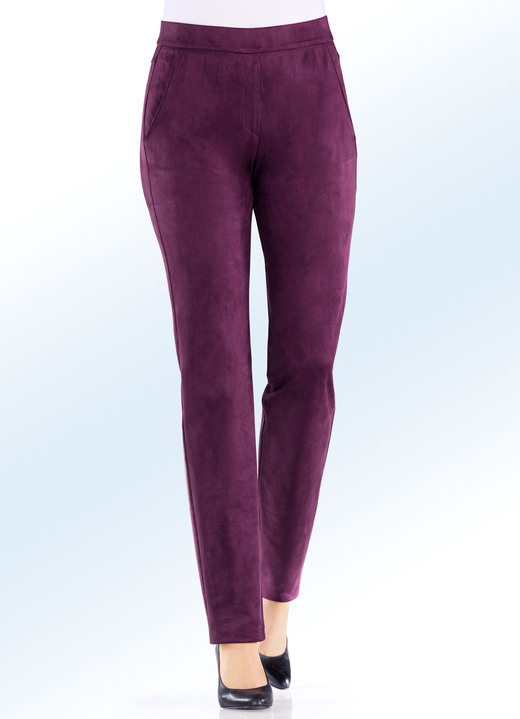 Broeken met elastische band - Trendy, fluwelige broek, in Größe 018 bis 092, in Farbe BORDEAUX Ansicht 1