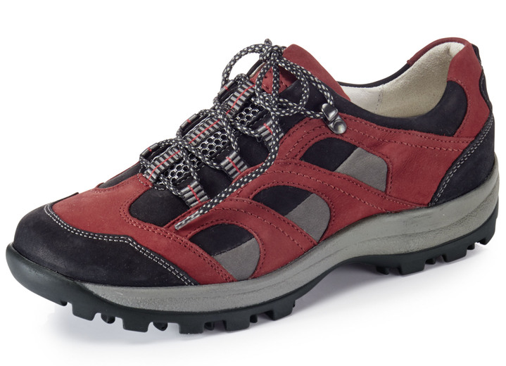 Breedte H - Waldläufer, sportieve dames veterschoenen, breedte H, met uitneembaar voetbed, in Größe 4 1/2 bis 9, in Farbe GRANAATROOD-ZWART-GRIJS Ansicht 1