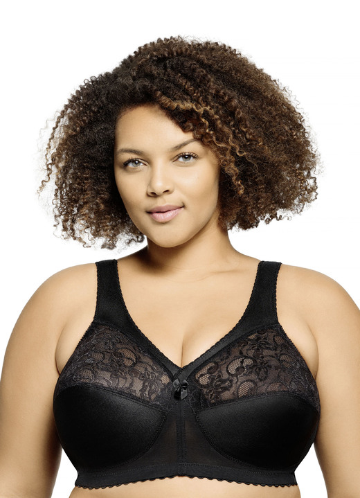 Soft-BH - Glamorise ondersteunende bh met kant, in Größe 080 bis 130, in Cup J, in Farbe ZWART Ansicht 1