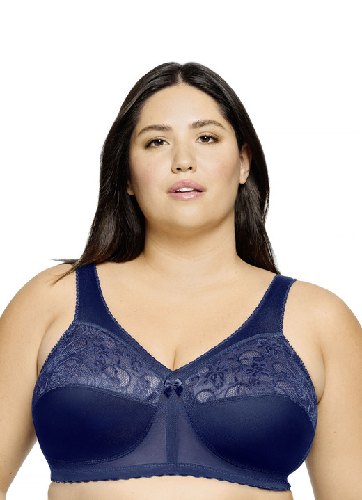 Soft-BH - Glamorise ondersteunende bh met kant, in Größe 080 bis 130, in Cup E, in Farbe MARINE Ansicht 1