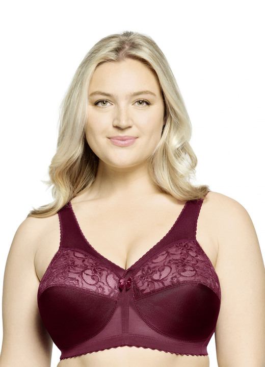 Soft-BH - Glamorise ondersteunende bh met kant, in Größe 080 bis 130, in Cup C, in Farbe BORDEAUX Ansicht 1