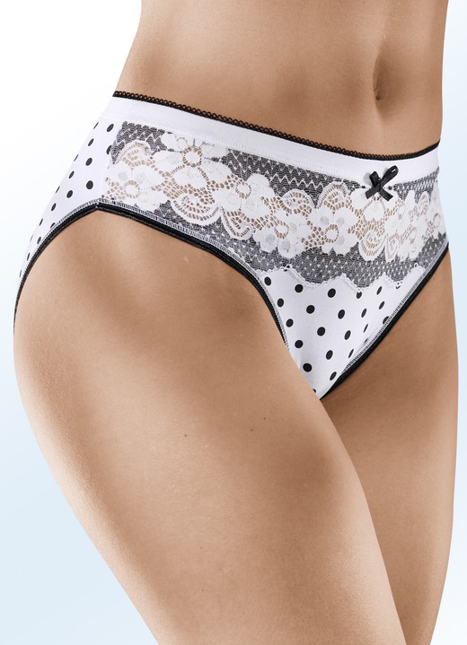 Slip - Set van vier slips met elastische kant, in Größe 036 bis 050, in Farbe WIT-ZWART