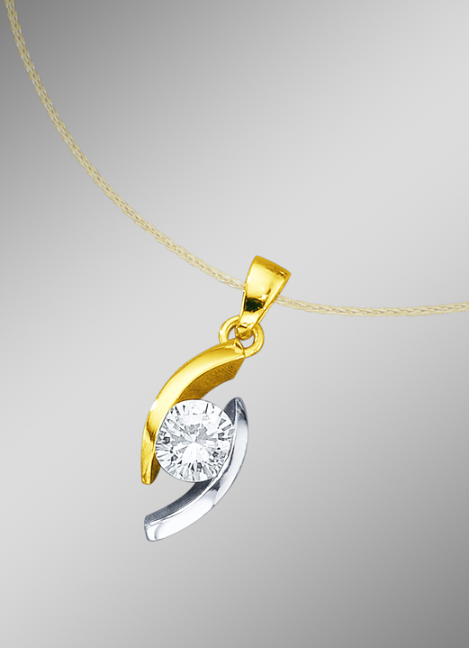 Hangers - Klassieke solitaire hanger in bicolor met diamant, in Farbe