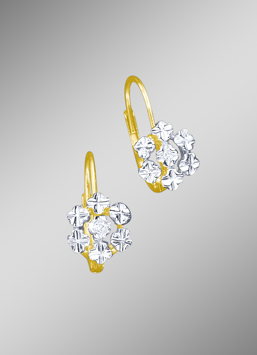 Oorbellen - Diamanten oorbellen in bloemvorm met 2 loepzuivere briljant geslepen diamanten, in Farbe