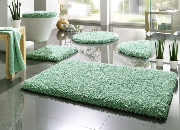 Badmatten - Badset, geschikt voor vloerverwarming, in Größe 100 (Matje, halfrond 50/80 cm) bis 112 (Dekselafdekking met touwtje 47/50 cm), in Farbe CARIBISCH GROEN Ansicht 1