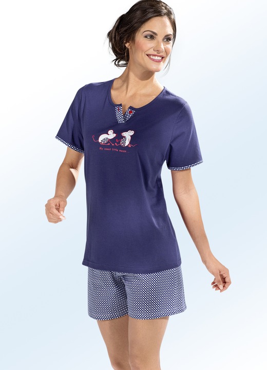 Pyjama's & shorty's - Shorty, korte mouwen met geplaatste print, in Größe 034 bis 050, in Farbe NAVY-WIT
