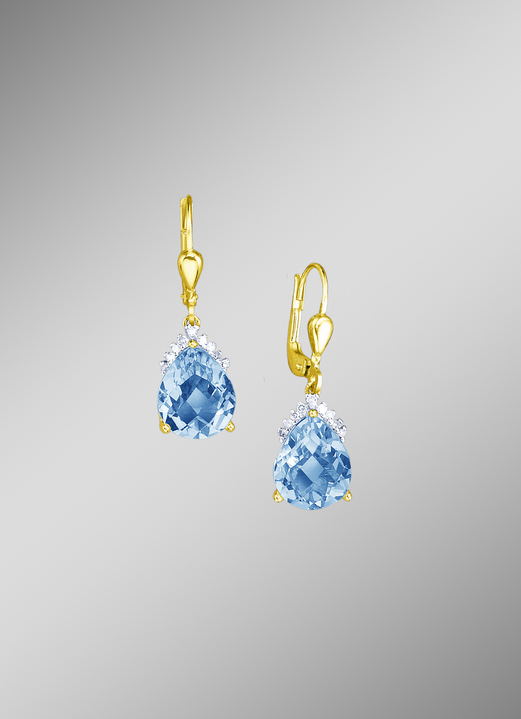 - Oorbellen met echte blauwe topaas en diamanten, in Farbe