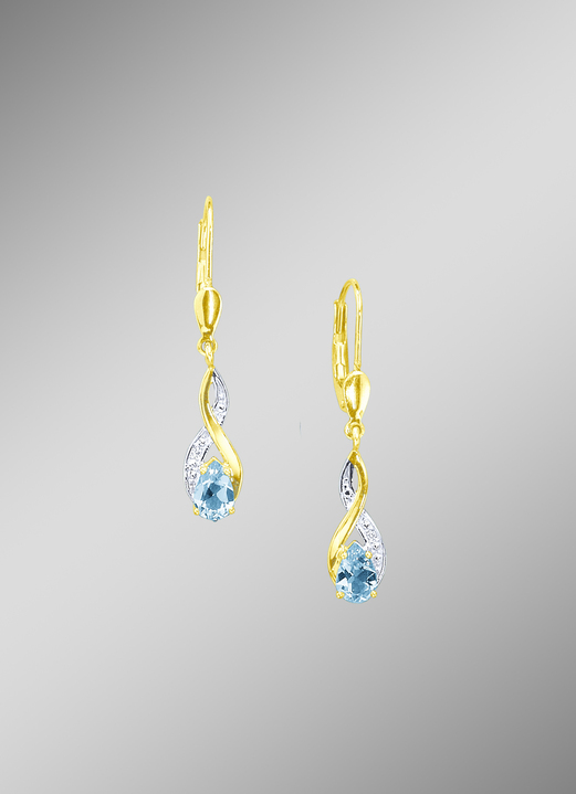 Oorsieraad - Oorbellen met diamanten en echte blauwe topaas, in Farbe