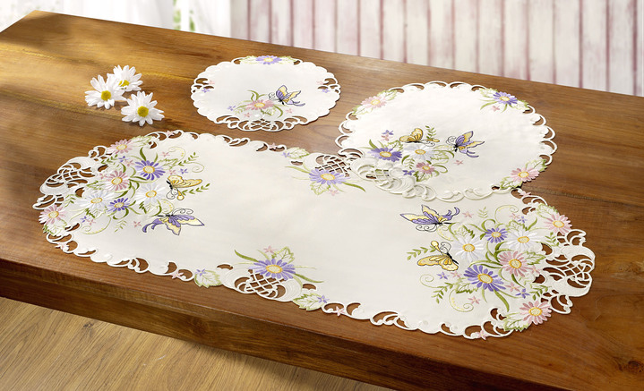 Tafellakens - Tafel- en kamerdecoratie met bloemen en vlinders, in Größe 101 (Loper, 30/45 cm) bis 404 (Kussensloop, 40/40 cm), in Farbe  Ansicht 1