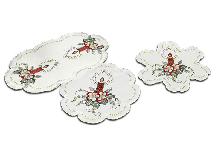 Woonaccessoires - Kerstachtige tafel- en kamerdecoratie, in Größe 130 (Servetten, 30/45 cm) bis 404 (Kussensloop, 40/40 cm), in Farbe WIT Ansicht 1