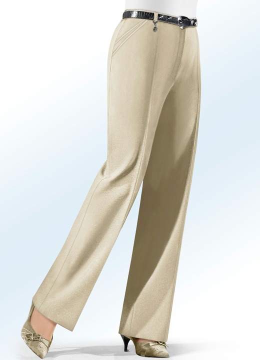 Broek met knoop- en ritssluiting - Broek met decoratieve hanger in 6 kleuren Broek met knoop- en ritssluiting - Broek met decoratieve hanger in 6 kleuren, in Größe 019 bis 100, in Farbe BEIGE