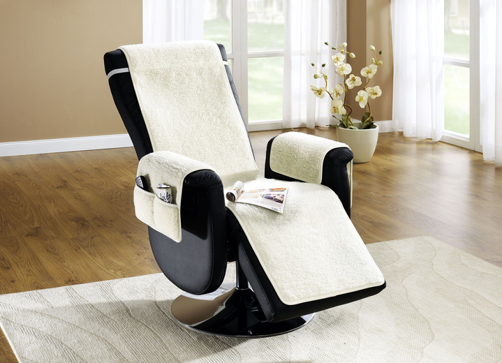 Grand foulards - Licardo fauteuil- en armleuningbeschermers van zuiver scheerwol, in Farbe NATUREL, in Ausführung Fauteuilbeschermer met elastische band Ansicht 1