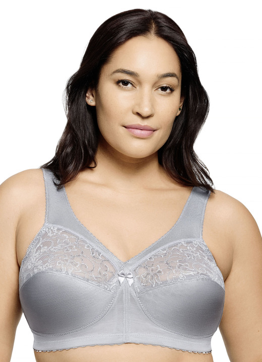 Soft-BH - Glamorise ondersteunende bh met kant, in Größe 080 bis 130, in Cup C, in Farbe ZILVERGRIJS Ansicht 1