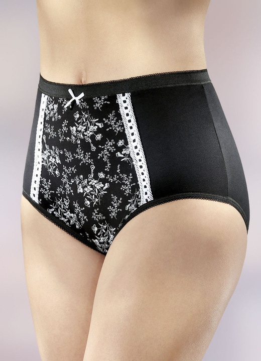Slip - Vierpack slips met bloemenprint, in Größe 038 bis 058, in Farbe ZWART-WIT