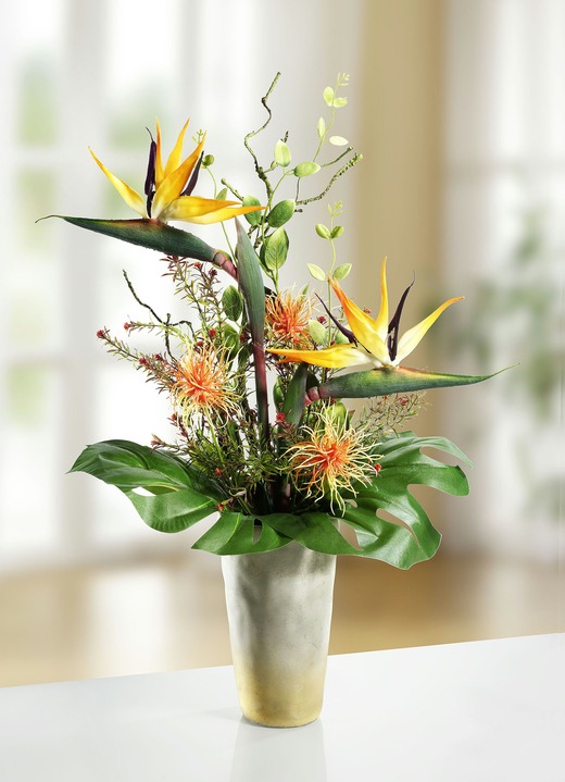 Woonaccessoires - Strelitzia bloemstuk in vaas, in Farbe GROEN