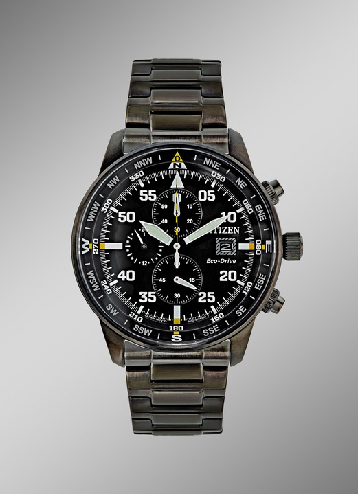 - Herenhorloge op zonne-energie, pilotenhorloge, in Farbe  Ansicht 1