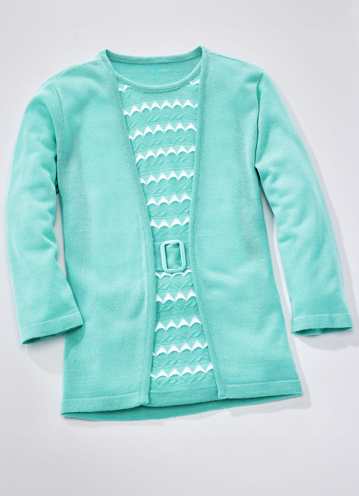 3/4-mouw - Trui met twinset-look 3/4-mouw - Trui met twinset-look, in Größe 036 bis 052, in Farbe AQUA WIT
