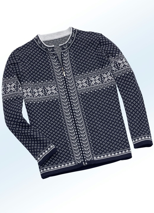 Gebreide jasjes - vest in jacquardmotief, in Größe 036 bis 052, in Farbe MARINE-ECRU Ansicht 1