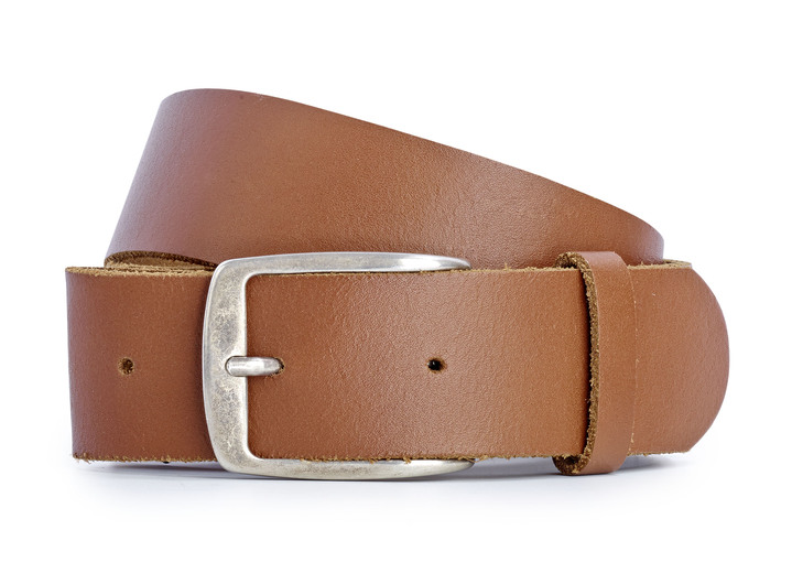 Herenmode - Heren leren riem, 4 cm breed, in Größe 090 bis 120, in Farbe COGNAC Ansicht 1