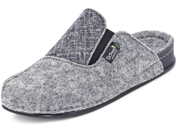 Huisschoenen - Laurina, klassieke damespantoffels, breedte H, met elastische band, in Größe 036 bis 042, in Farbe GRIJS