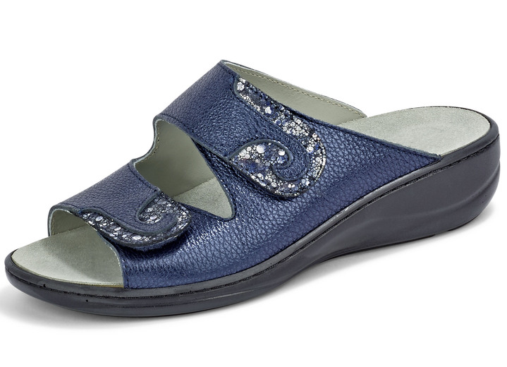 Sandalettes & slippers - Mubb-muiltjes met decoratieve inzetstukken, in Größe 036 bis 042, in Farbe STAALBLAUW Ansicht 1