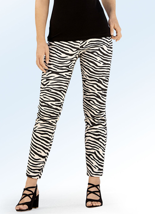 - Broek in trendy dierenprint, in Größe 017 bis 052, in Farbe ZWART-ZAND Ansicht 1