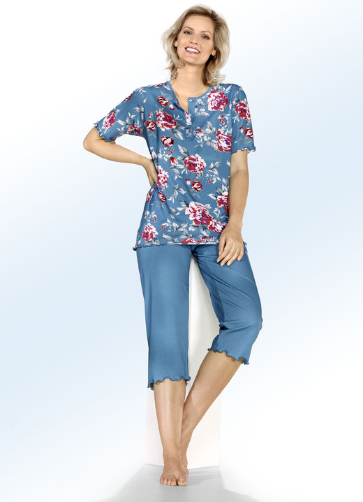 Pyjama's & shorty's - Set van twee pyjama's met gebogen manchetten en knoopsluiting, in Größe 036 bis 058, in Farbe SAFFRAAN/BENZINE Ansicht 1