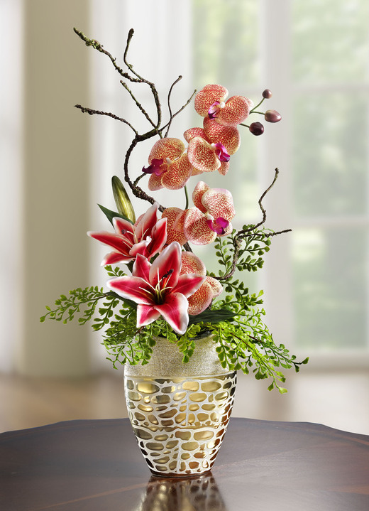 Woonaccessoires - Orchideeënbloemstuk in pot, in Farbe ORANJE